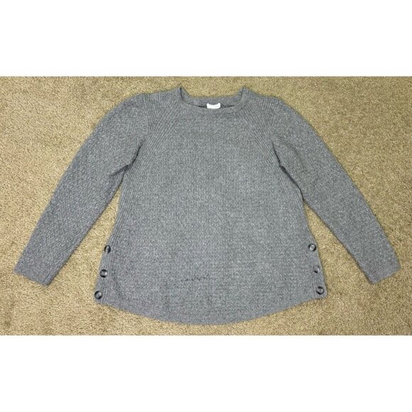 J. JILL Gray Long Sleeve Round Neck Pullover Sweater Side Buttons Capsule SMALL - Picture 1 of 9